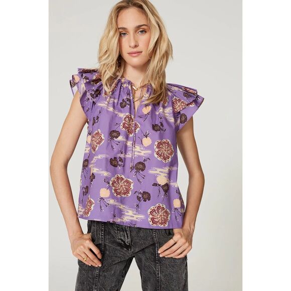 Ulla Johnson Women's Ella Flutter Sleeve Pullover Top in Purple Zinnia Size 8 - Picture 4 of 16